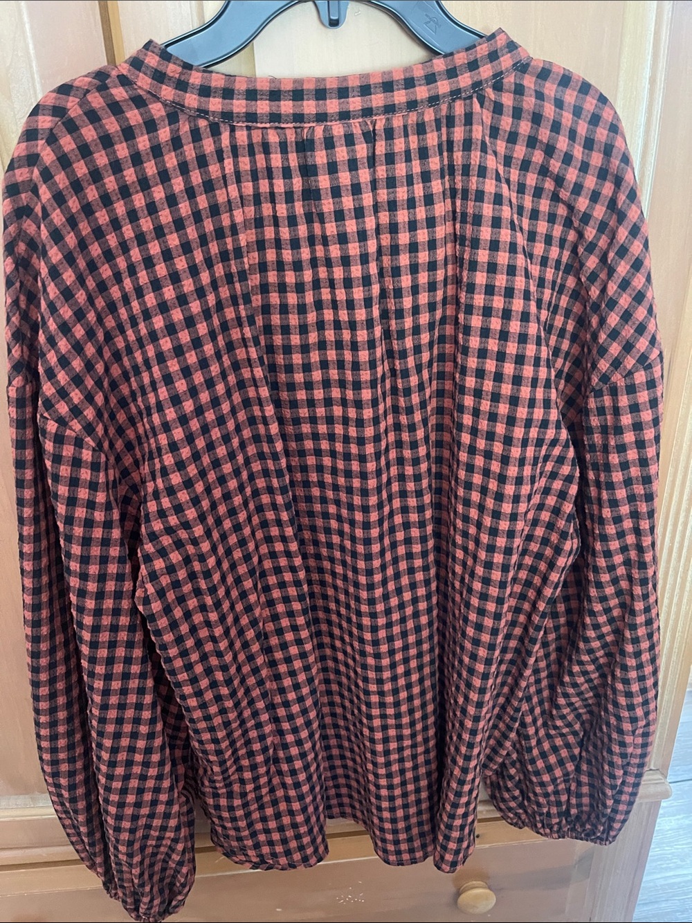 a new day Orange and Black Plaid V-Neck Blouse - Picture 2 of 3